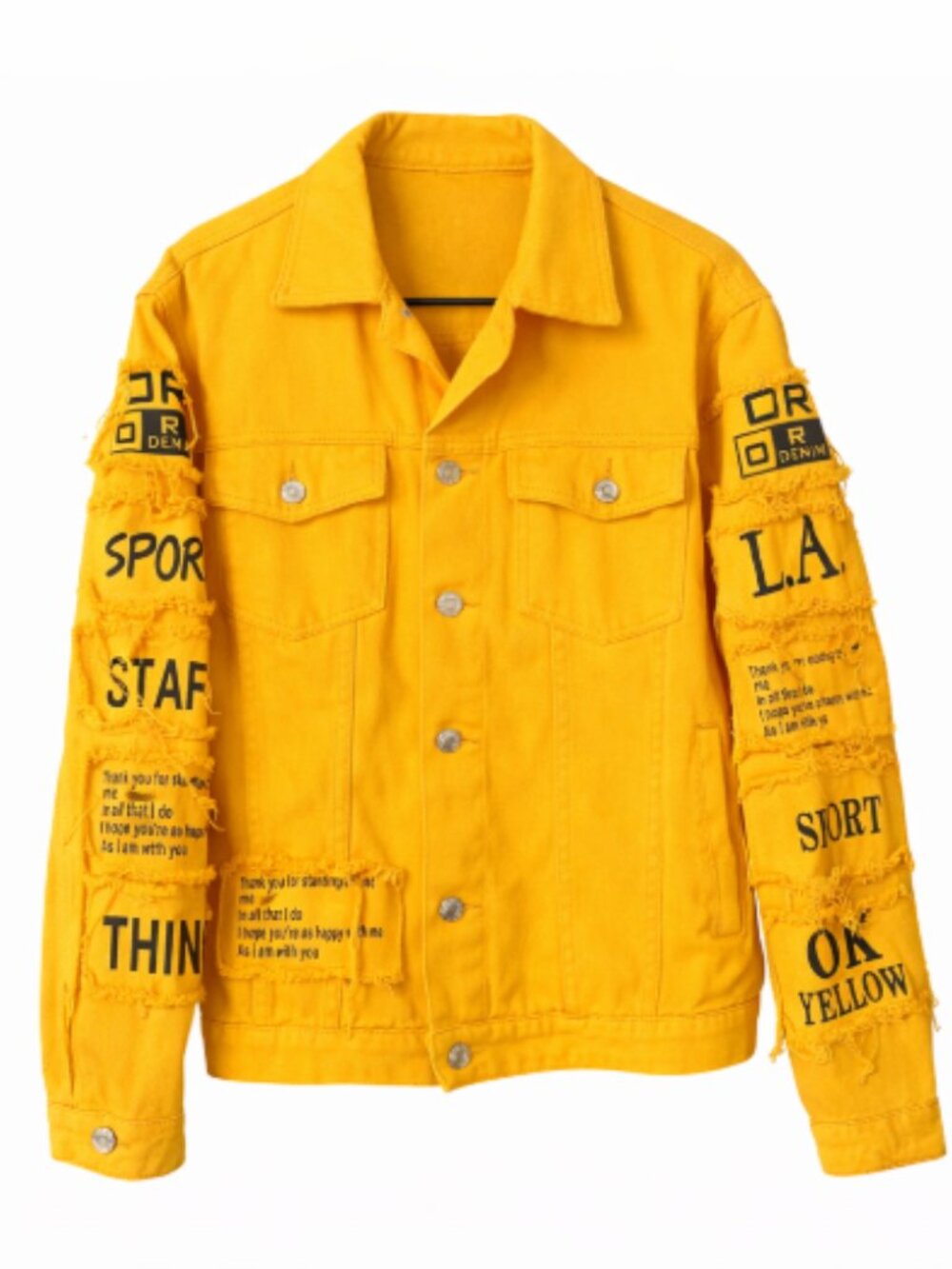 Men’s SHEIN Yellow Denim Jacket “Choose to Be Kind” Size L Streetwear